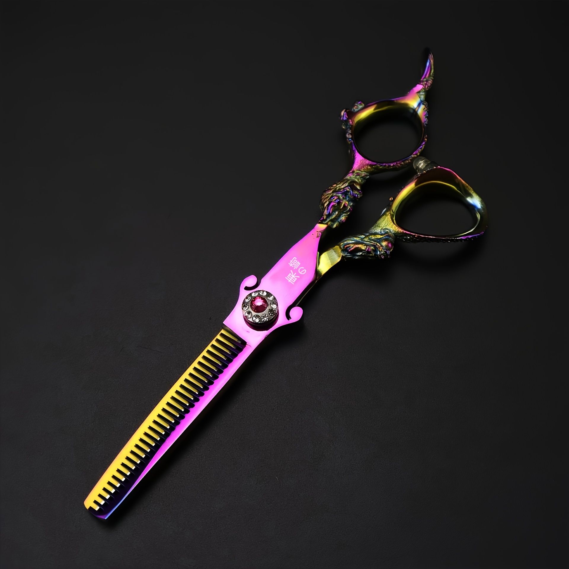 TEMU 1pc 6.0-inch Color Dragon Handle High-end Hairdressing Scissors, Sharp And Beautiful For Cutting And Thinning, Hand-ground, Sharp And Durable,