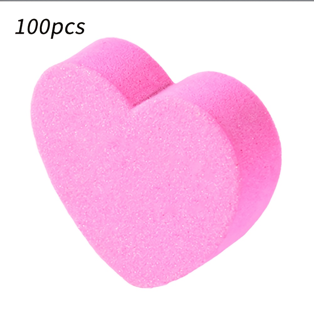 TEMU 100pcs Mini Heart-shaped Sponge Nail Files, High-elasticity Sponge Buffers, Washable Heart-shaped Mini Sponge Buffing Blocks, Double-sided Peach