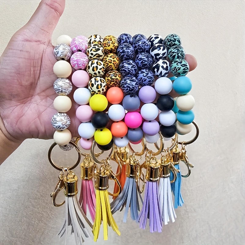 

8pcs Creative Silicone Beads Hand Tassel Bag Pendant Key Ring,