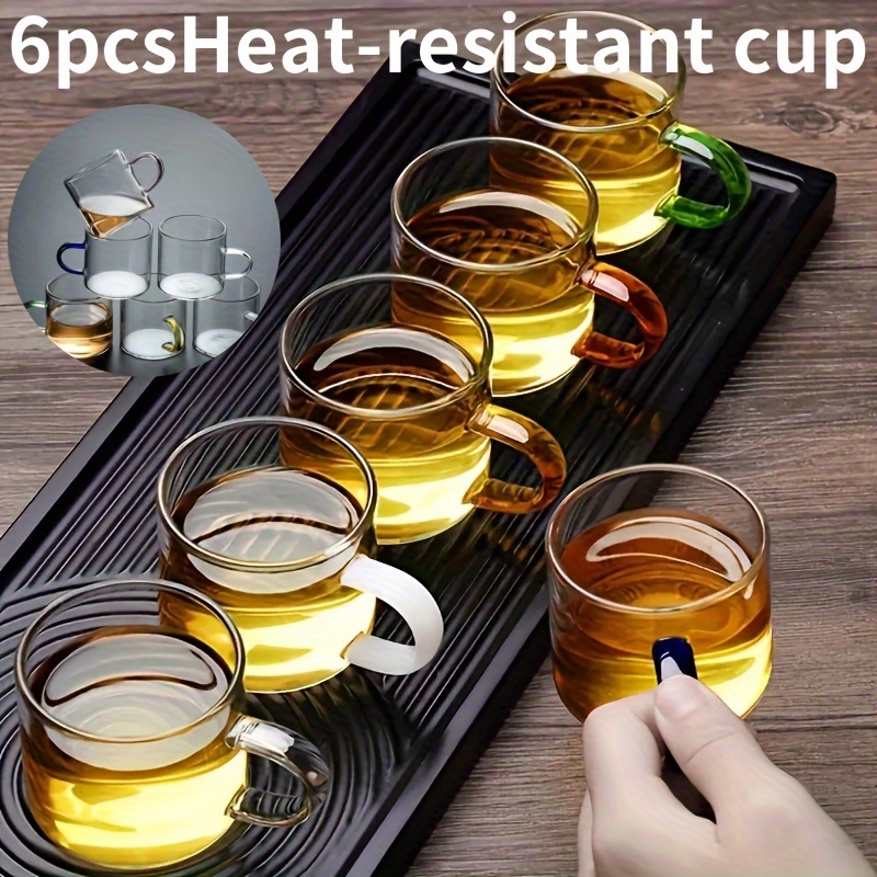 

6-piece Set Of Heat-resistant Glass Cups With Handles - Ideal For Coffee, Tea & Kung Fu Sets In Office And Restaurant Decor Transform Your Tea Time - A Touch Of Class For Every Sip