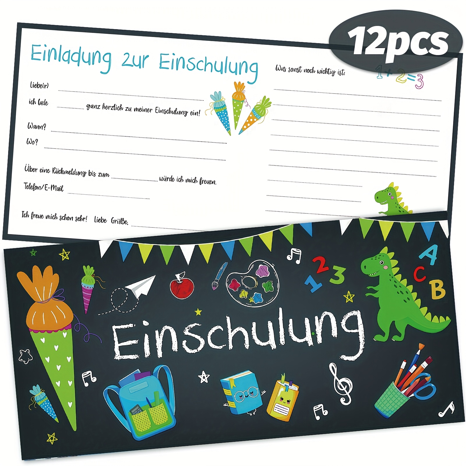 E-shop 12 Stück Einladungskarten für die Schulanfangsfeier, Schul-Einladungen für die Aktivitäten zur Rückkehr, Einladungen mit