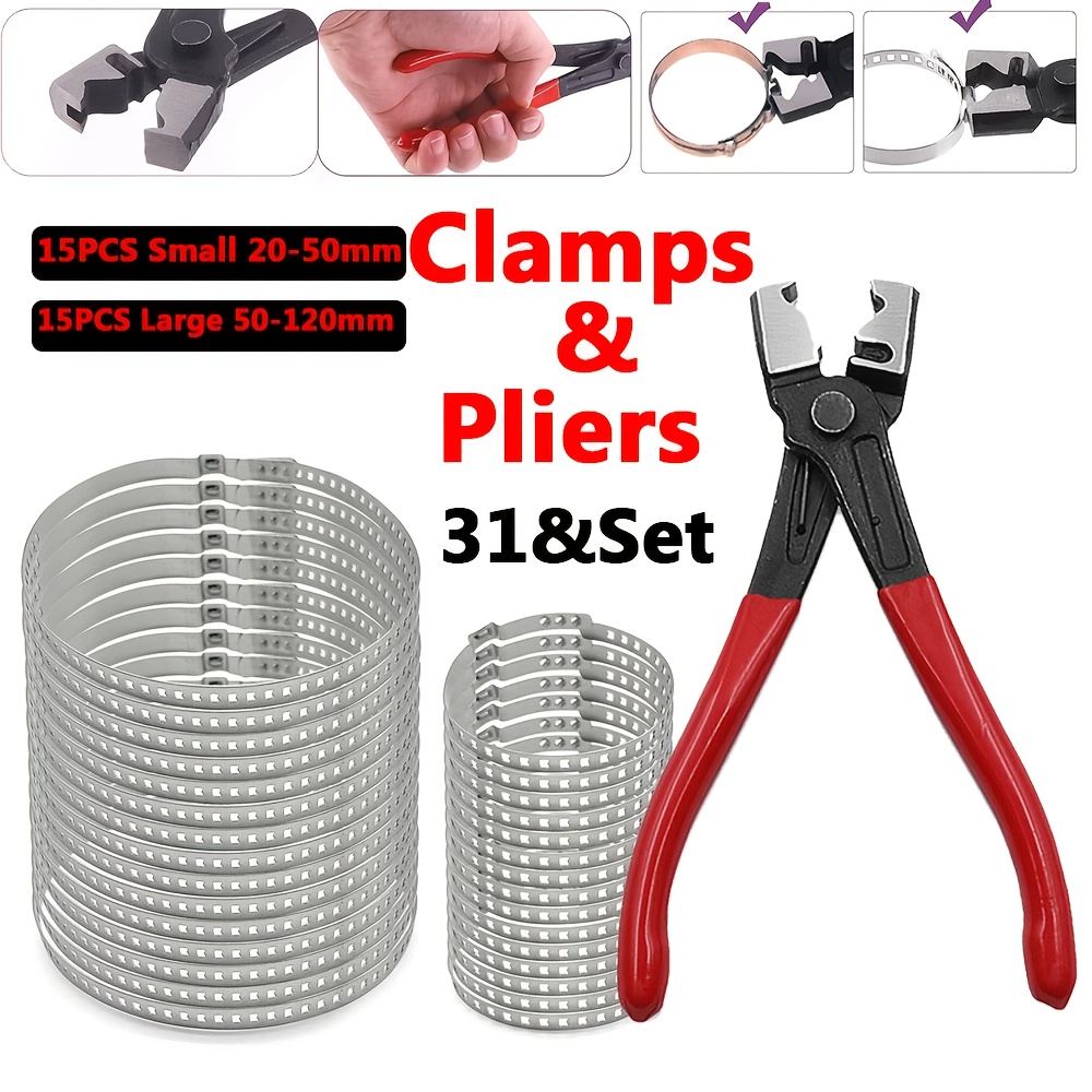 TEMU pièces Clicr-R : Lot de de serrage pour durite + universels pour housse de pneu CV (15 pièces pour chaque taille) en acier inoxydable, pince à
