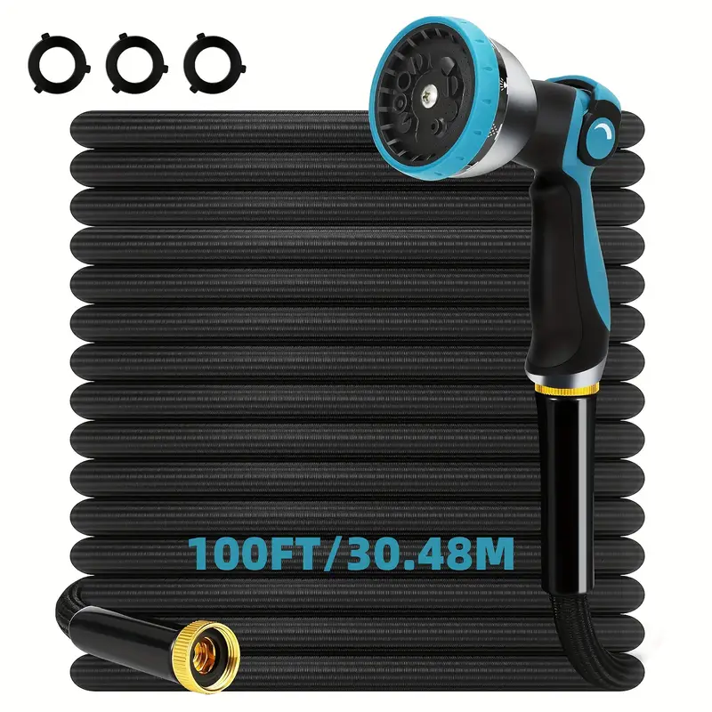 100ft 50ft non expandable garden hose innovative anti kink technology kink free flexible water hose with 10 pattern spray nozzle 3 4 brass connectors leak proof non hose covering fabric for lawn yard car washing and outdoor use Product details 0