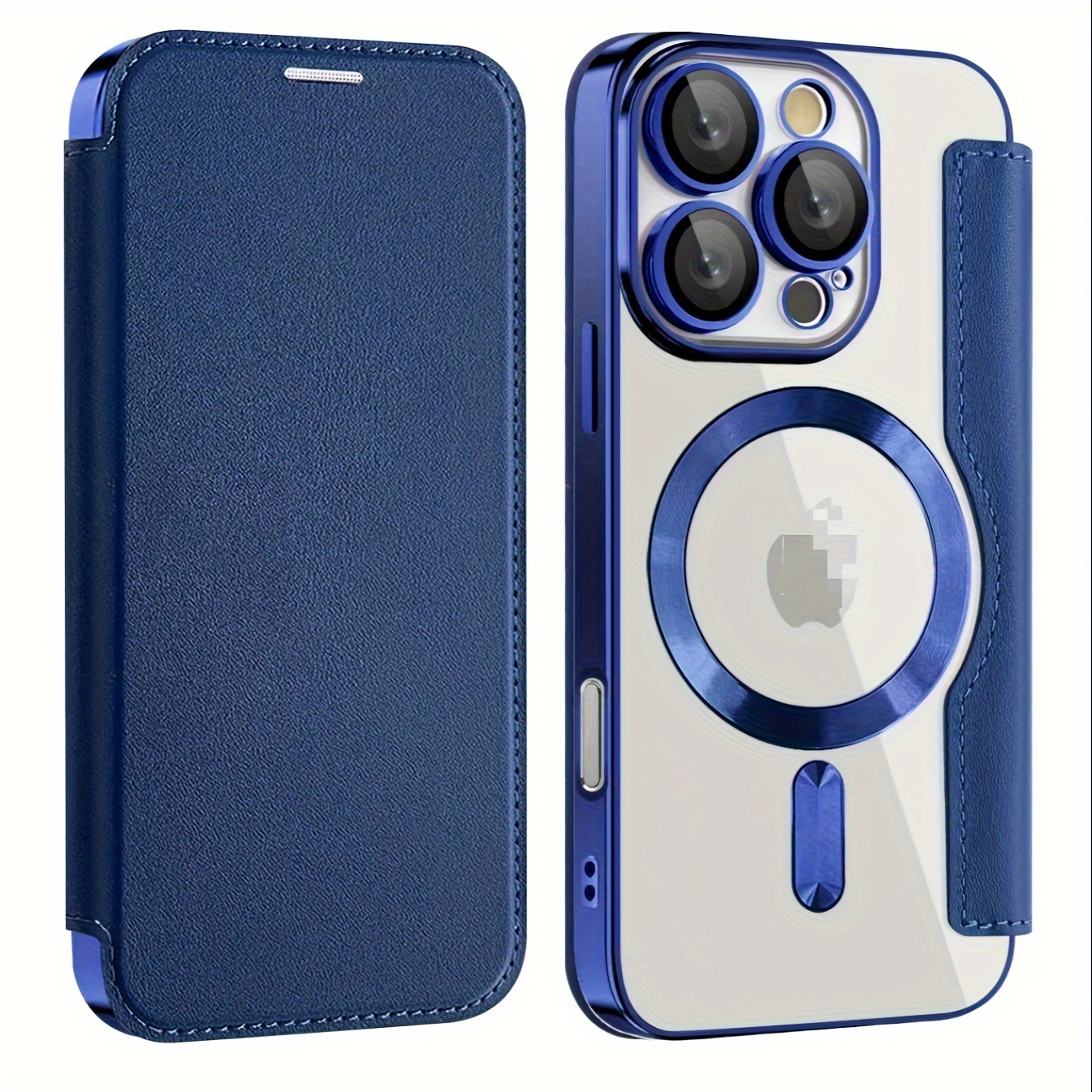 Suitable for Apple 16 Electroplated Gold Plated Shield Magnetic TPU Artificial Leather Mobile Phone Case Iphone 15 Full Cover Flip Lens Film Protective Case 16Pro 15 - Image 15