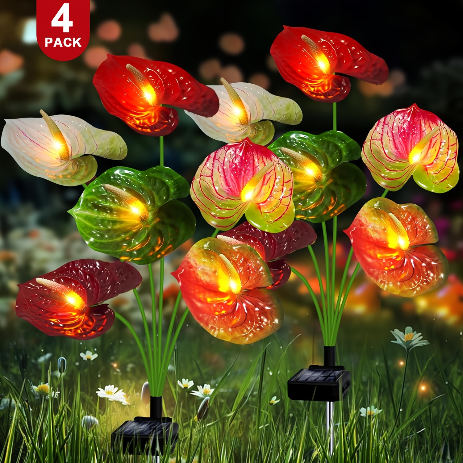 

2 Pack, 4 Pack Outdoor, 2024 Upgraded Anthurium Plant Solar Flowers Lights Outside, Gardening Gifts, Solar Flowers Decor For Yard Lawn Patio Backyard