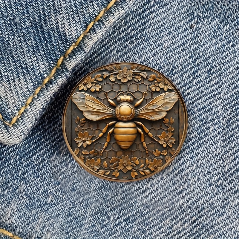 TEMU 1pc Bee Honeycomb Golden Resin Round Brooch Badge For Backpacks, Hats, Clothes, Shoes, And Boots Decoration