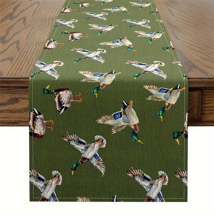 TEMU 1pc, Cute Mallard Duck Table Runner - Wild Animal Design, Vibrant Kitchen & Dining Decor, Hunting & Fishing Theme Party Supplies, Rustic Home
