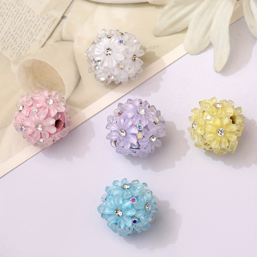 E-shop 5 Stück TK Blumencluster Kugel Blumen Eingelegte Diamant Weiche Töpferei Großes Loch Gerades Loch Perlen Handy Schlüsselanhänger Halskette