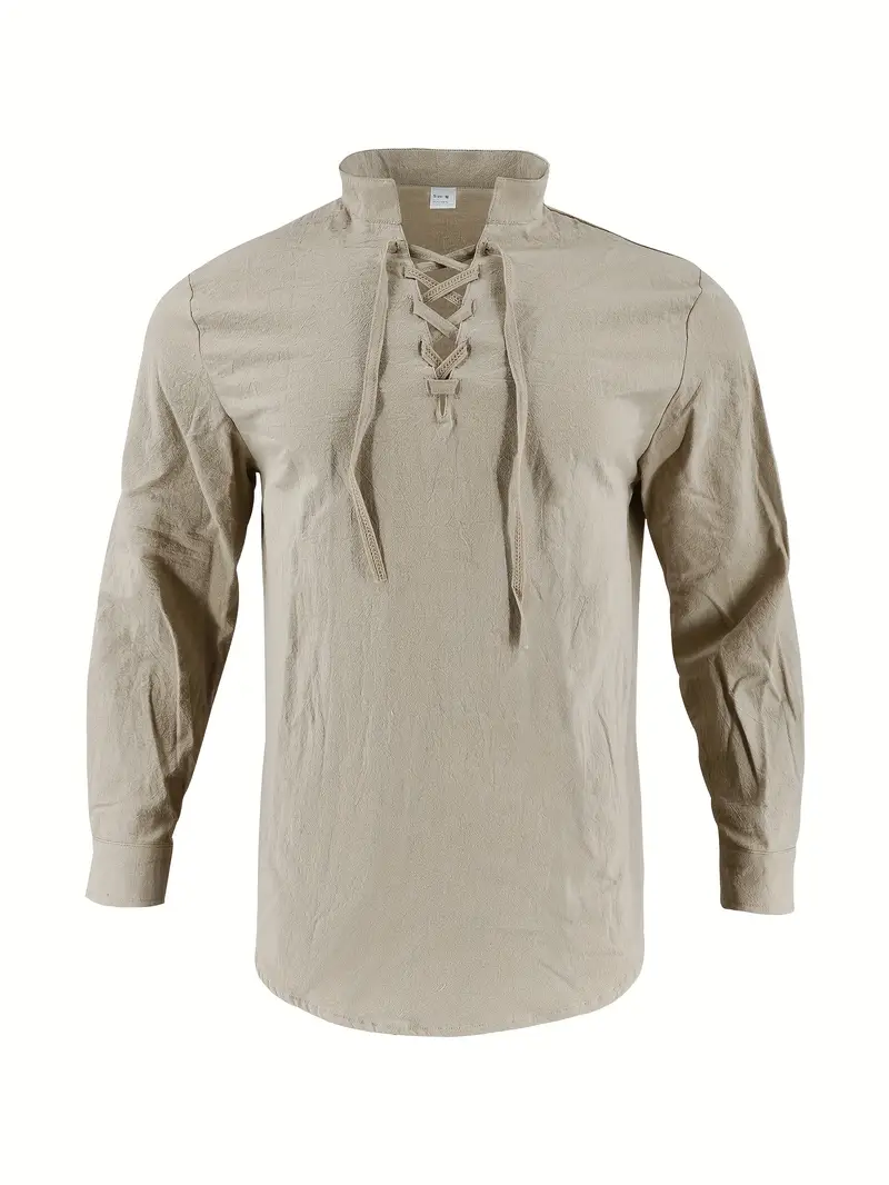 mens elegant linen v neck long sleeve t shirt with cross strap detail breathable regular fit for casual outdoor evening wear spring summer fall versatile top casual wear tee tshirt linen fabric t shirts Product details 25