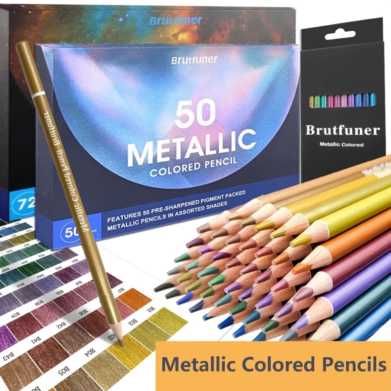 

50/72pcs Metallic Colored Pencils Set, Ergonomic Wooden Art Pencils For Artists And School Supplies