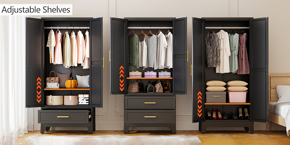 Bedroom with Mirror Wardrobe, 71 Inch High Wardrobe with Drawers, Clothing Storage Cabinet with Adjustable Shelves And Hangers