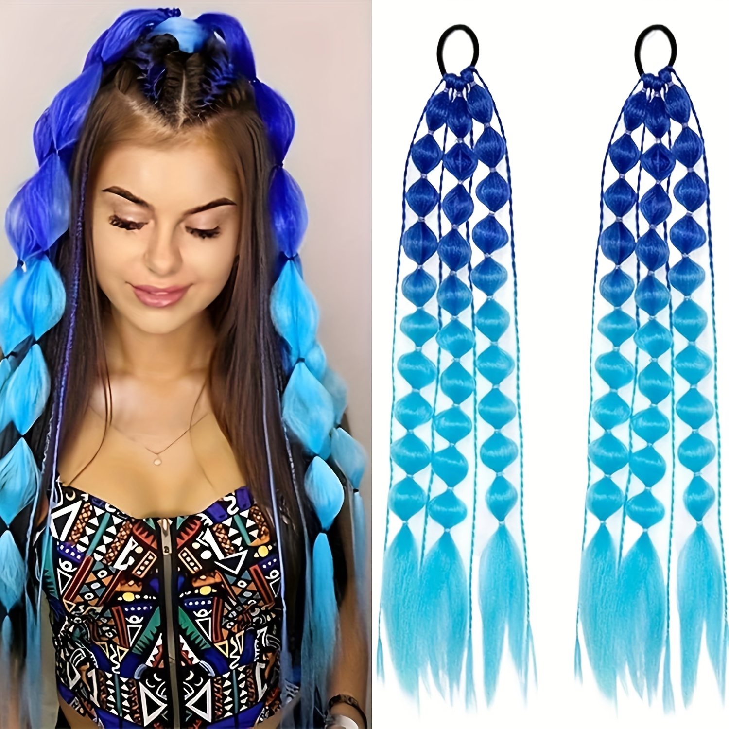 2pcs vibrant ombr ponytail extensions 24 inch lightweight colorful braided hair accessories for   for parties festivals and rave events   accessory vibrant hair extensions lightweight extensions hair accessories details 7