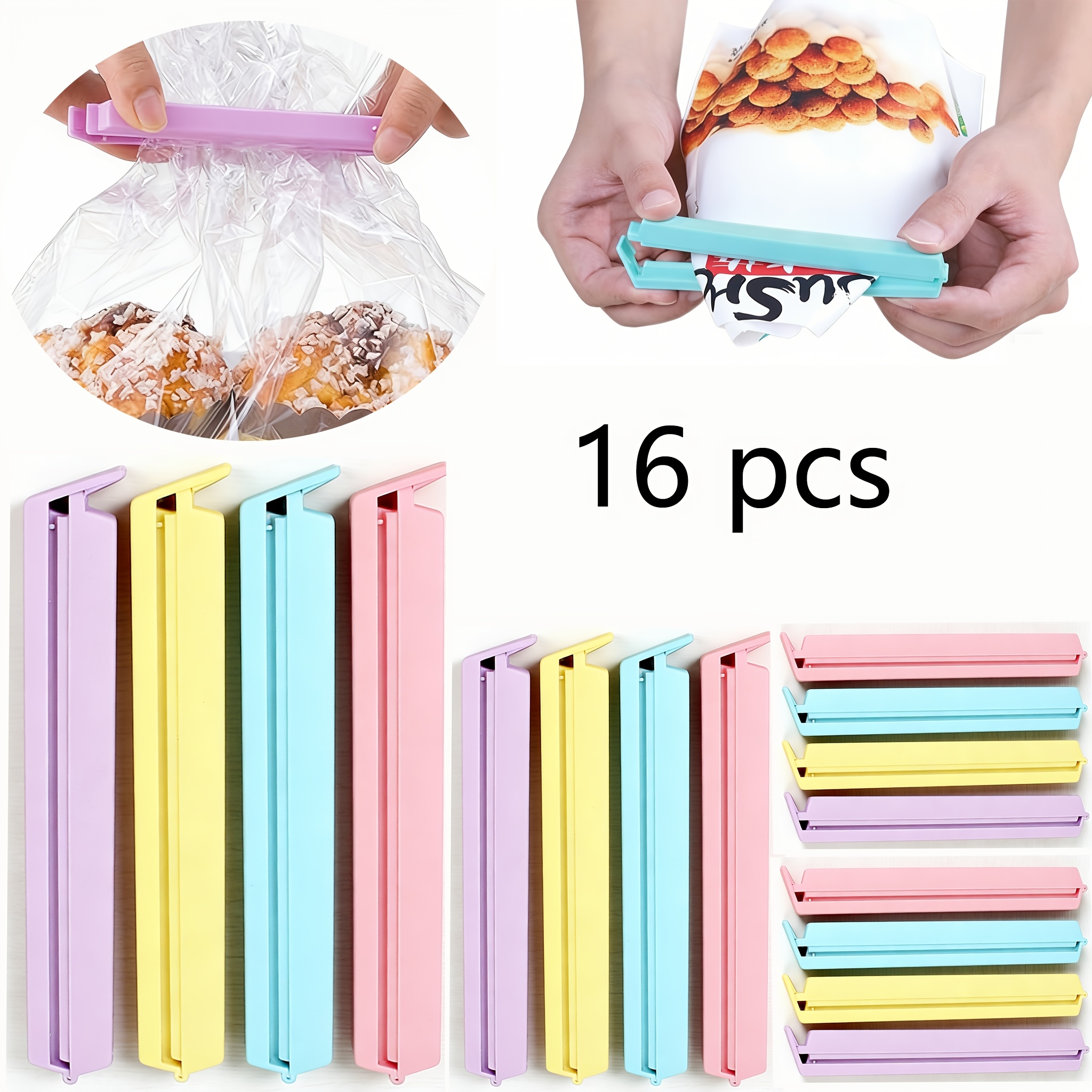 16 stück frischhaltebeutel verschlussclips, 3 größen plastik lebensmittel- und snack-aufbewahrungsclips,   für  , snacks, müsli, küche, vorratskammer, bunte frischhaltebeutel-clips