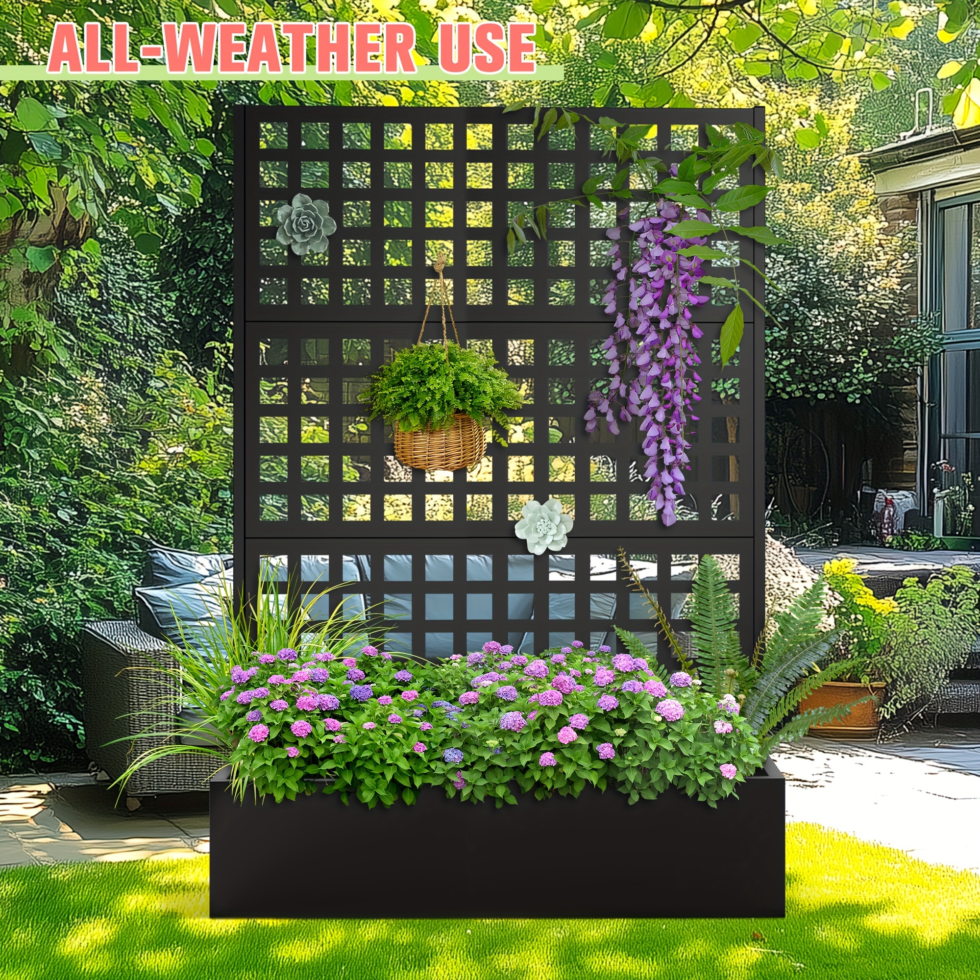 

71"" Metal Garden Bed With Drainage Holes, Metal Raised Garden Bed With Trellis, Planter Box For Climbing Plants Vegetable