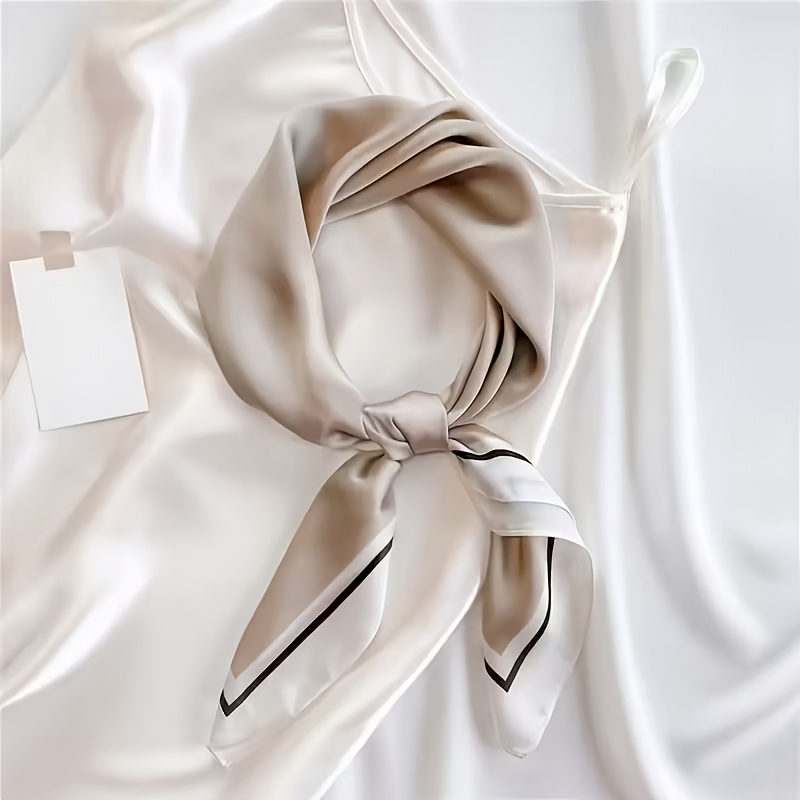 TEMU 1 Écharpe Carrée Élégante et Minimaliste - Beige Doux avec Motif à Rayures Noires, Matériau Léger, Parfaite pour /Été, un Idéal pour les