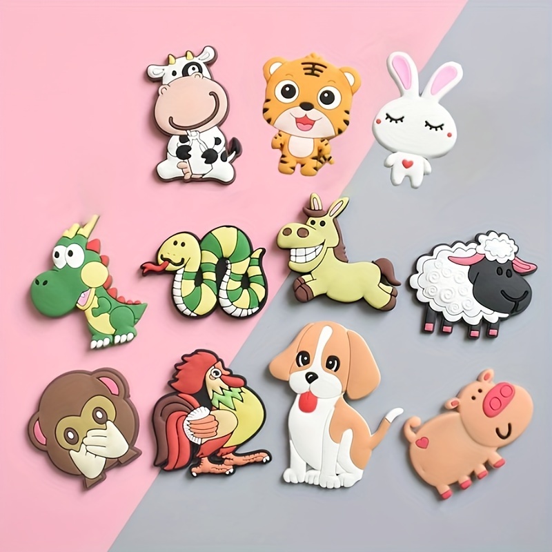Image of 11pcs-cartoon Animal Refrigerator Magnet - Soft, Colorful, And Adorable Decorative Stickers For Kitchen, Office, And Education - Whiteboard Stickers, Kawaii Refrigerator Decor, Cute Office Supplies