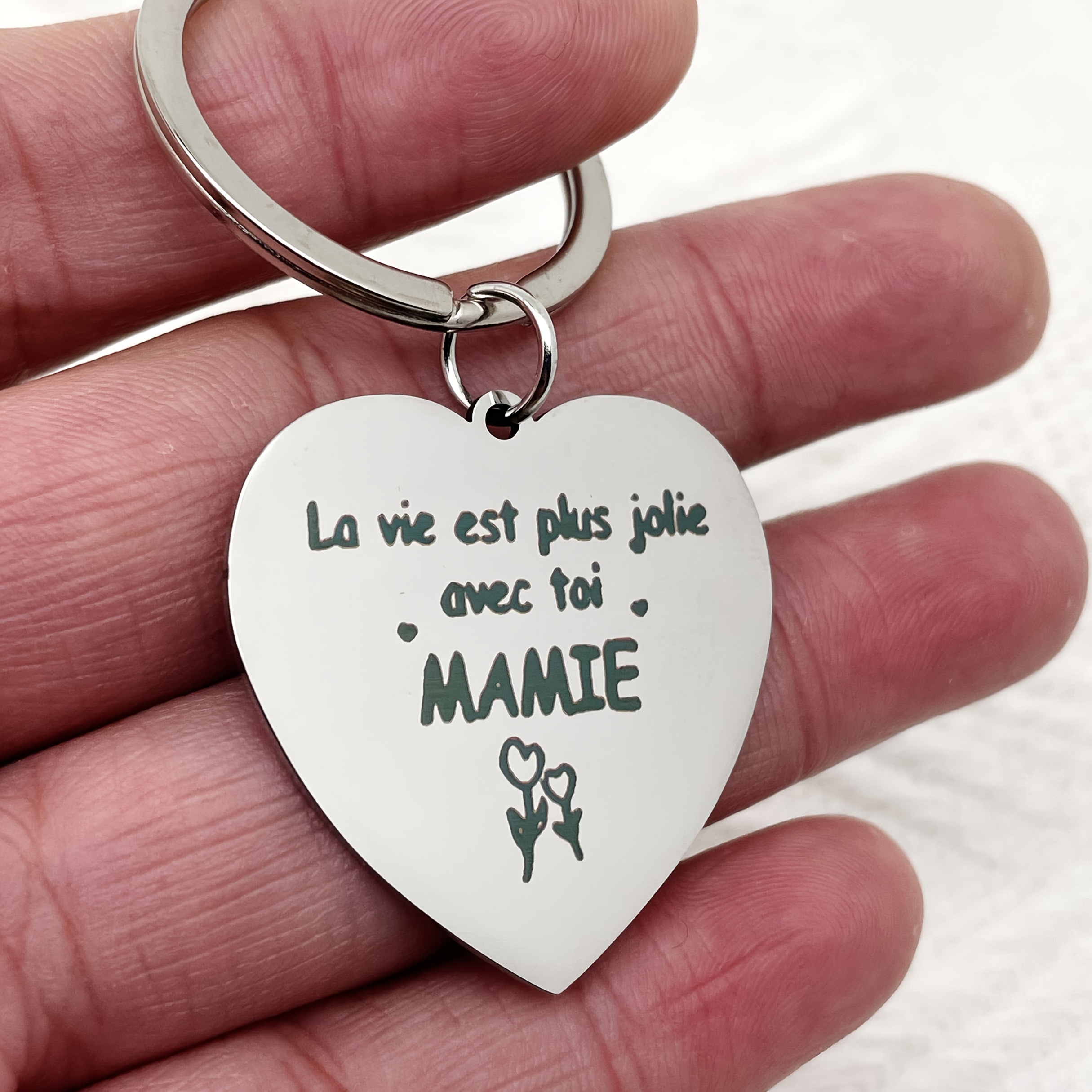 

Porte-clés Chic en Acier Inoxydable en de Cœur - pour des Mères & Thanksgiving pour Maman