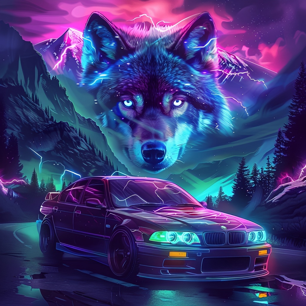 

1pc 40x40cm/15.7x15.7in Without Frame Diy Large Size 5d Diamond Art Painting Wolf And Car, Full Rhinestone Painting, Diamond Art Embroidery Kits, Handmade Home Room Office Wall Decor