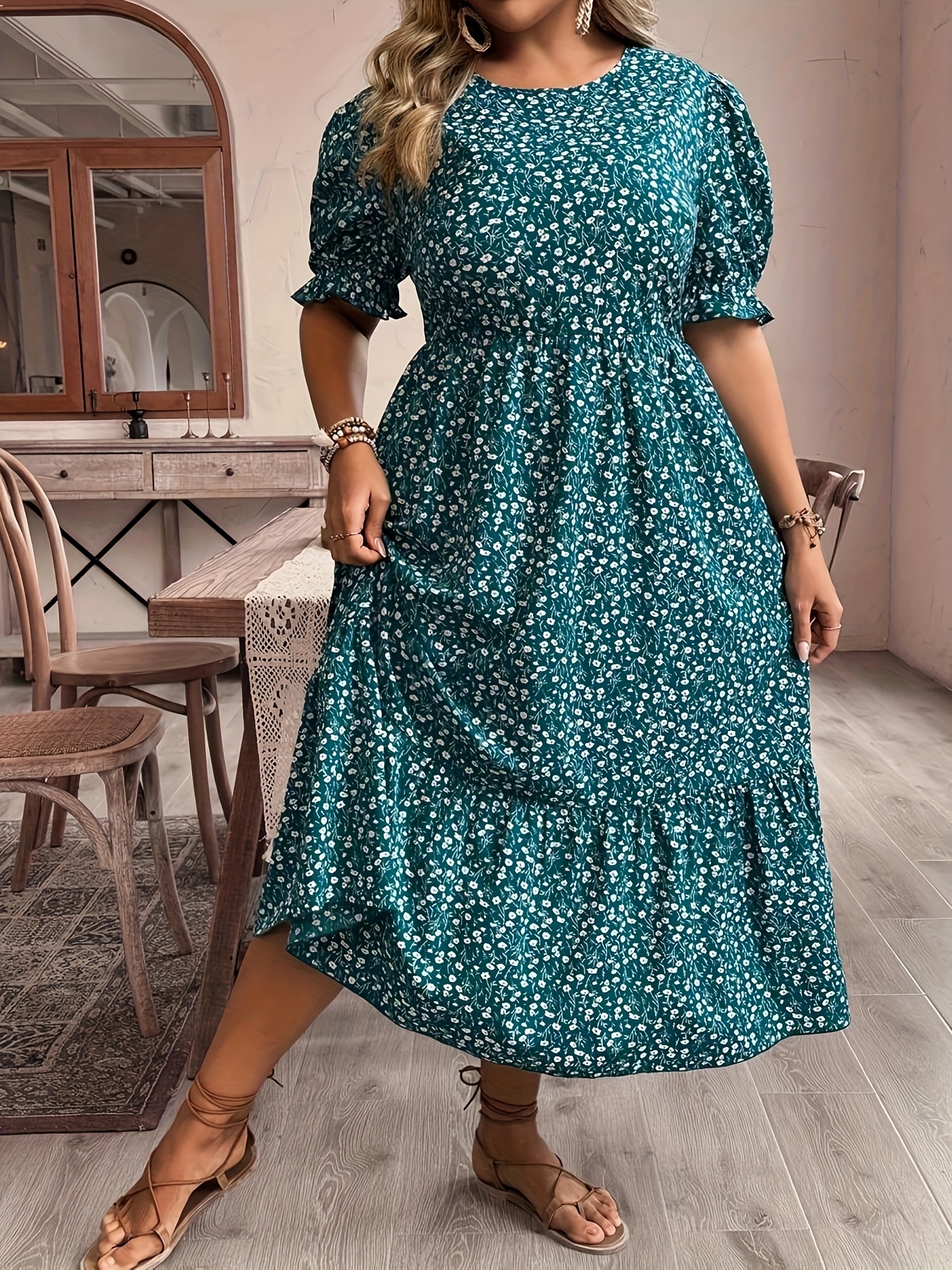 plus size bohemian dresses australia plus size vacation casual puff sleeve colour: black-polka-dot-mesh-puff-sleeve-ruched-bodycon-dress KissProm Mermaid V Neck Color:Baked Clay