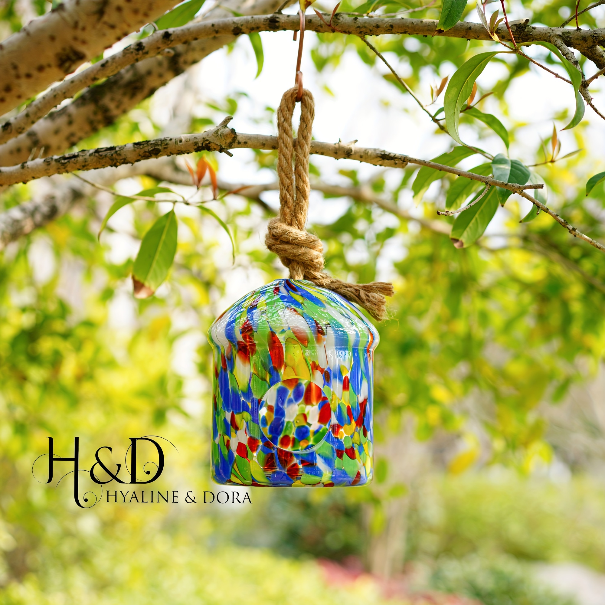 

H&d Hyaline& 1pcs Colorful House Shaped Birds Glass Feeder With Hook Hanging Hand Blown Glass Hummingbird Feeders Garden Decoration Gifts