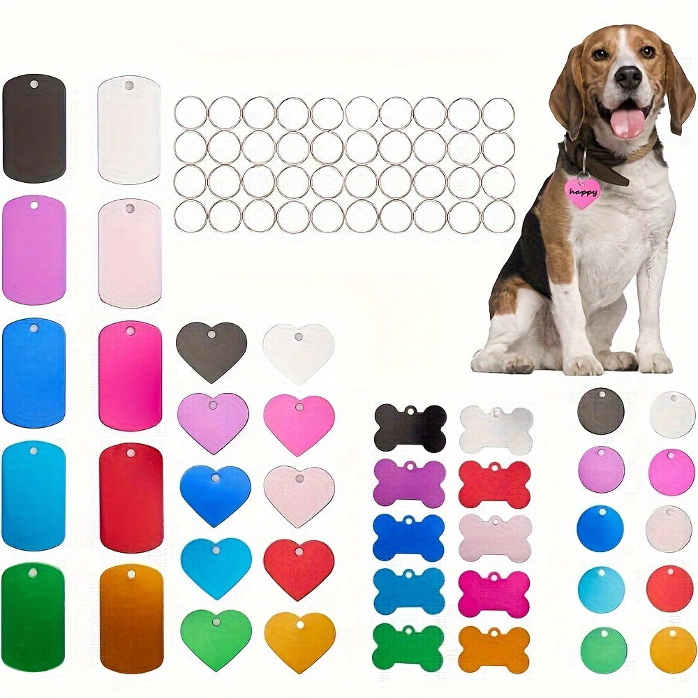 

40pcs Round(), Bone, Rectangle, Heart Anodized Aluminum Stamping Blanks Tags 10 Colors Metal Engraving Id Name Tags With Rings (4 Types Of Shapes In 10 Colors)