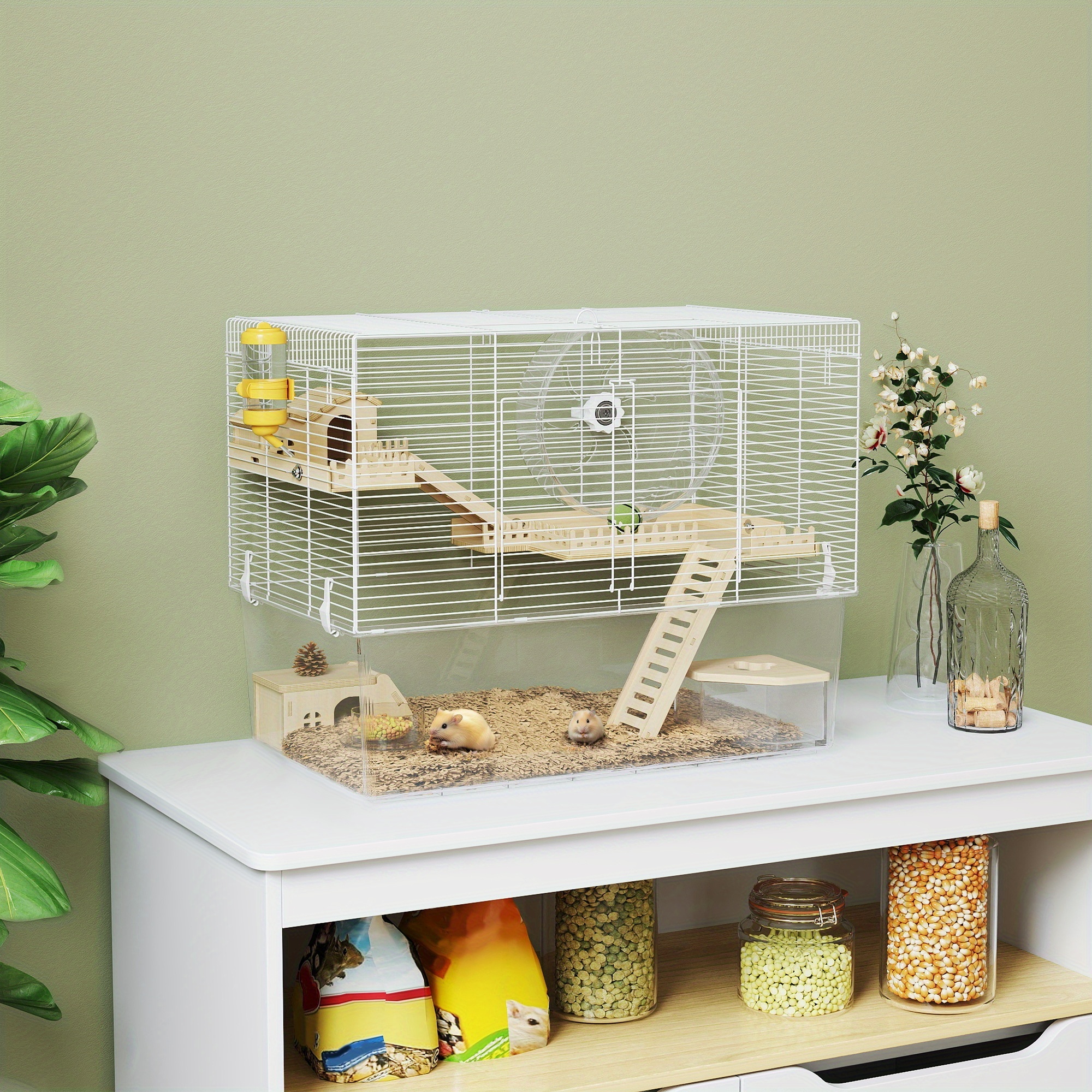 TEMU Cage Pawhut conçue pour hamsters et gerbilles, comprend un bol, couleur blanche