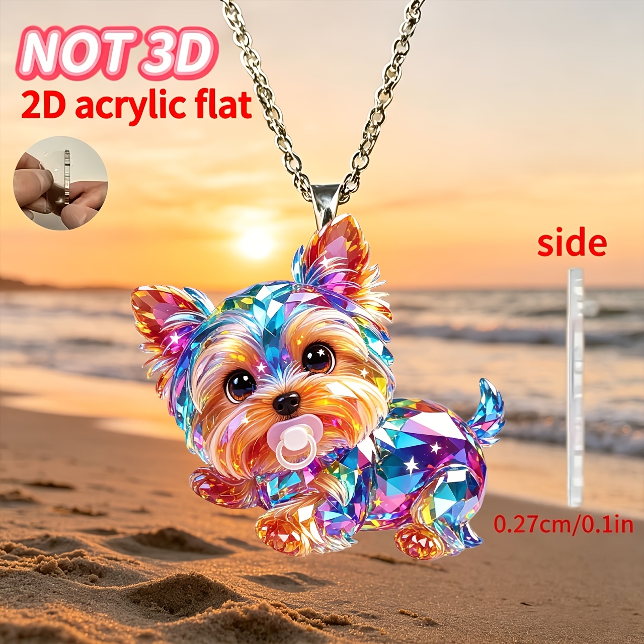 Women's 2D Acrylic Cute Puppy Pendant Necklace, Gift for Her