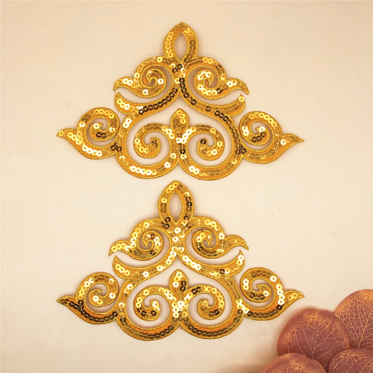TEMU 2 Golden And Silvery Sequin Embroidered Fabric Patches, Suitable For Clothing, Luggage, And Packaging Decorative Accessories