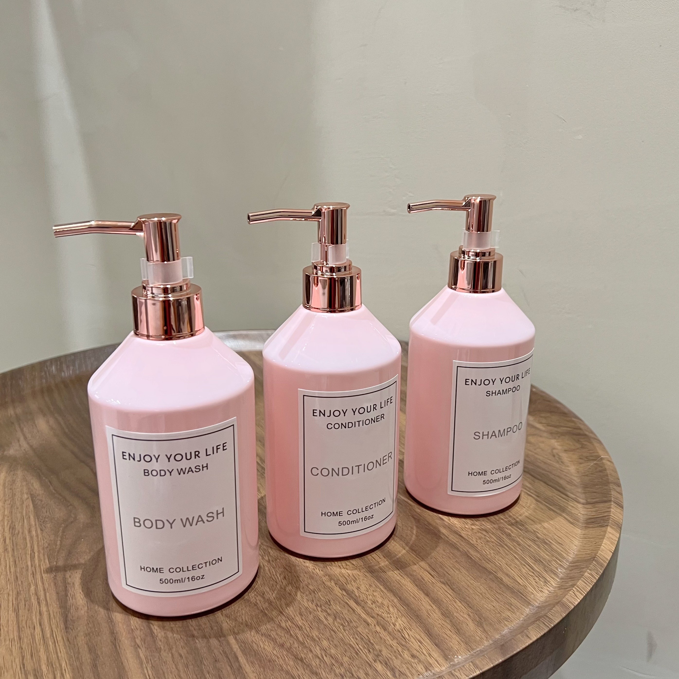 

3-pack Pink Refillable Plastic Dispenser Bottles, 500ml/16oz, Waterproof Labels, For Shampoo, Conditioner, Body Wash, Lotion, Cosmetic Containers - Unscented, Bathroom