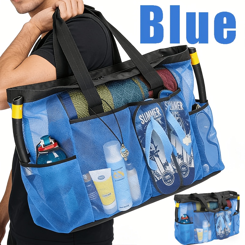 TEMU Large-capacity Mesh Beach Sports Storage Bag, With Multiple Pockets, High Quality And Sand-proof Pool Bag, Suitable For Beach Trips, Swimming,