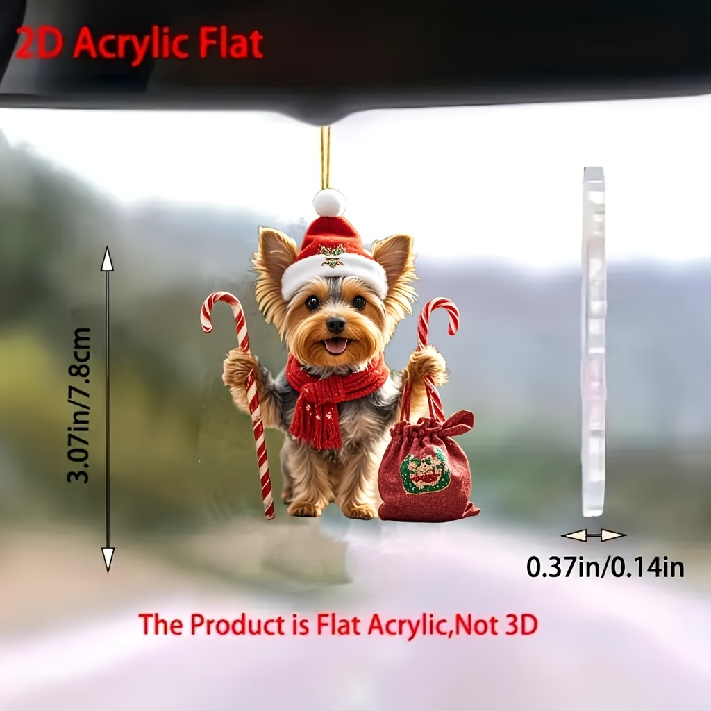 

Christmas Yorkie 2d Acrylic Hanging Ornament: Car Mirrors, Home Decor, Bags, And Keychains - Gift For Pet Lovers