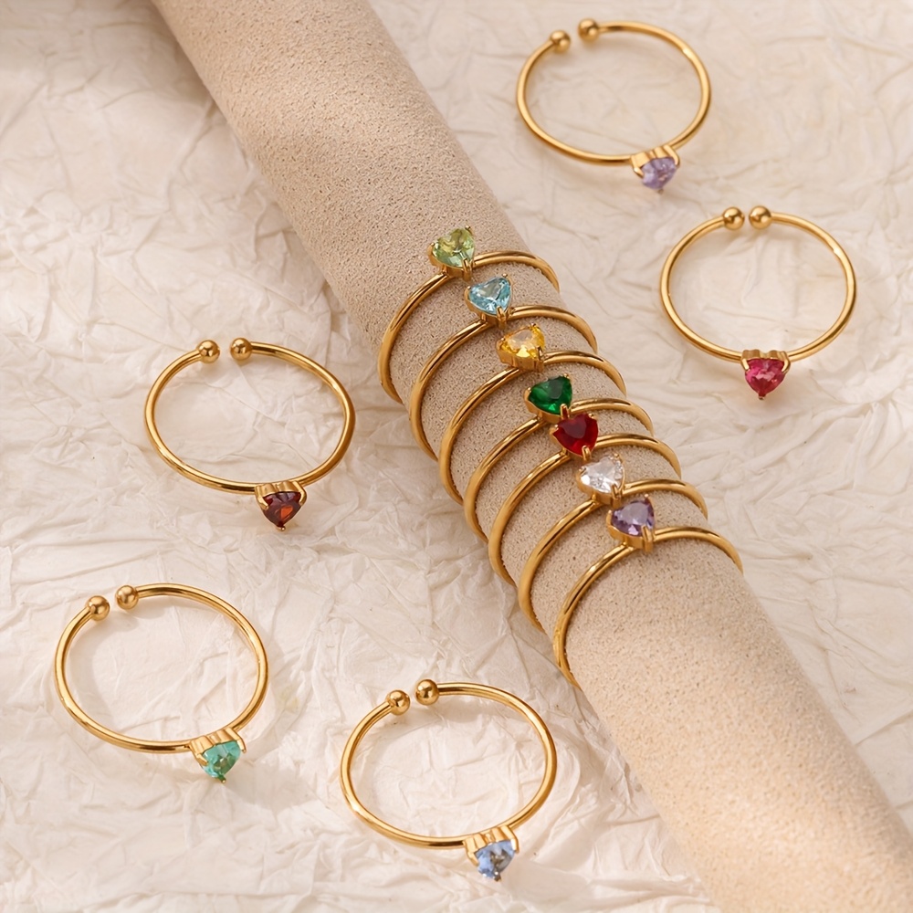 Stainless Steel Birthstone Open Ring, Elegant Fashion