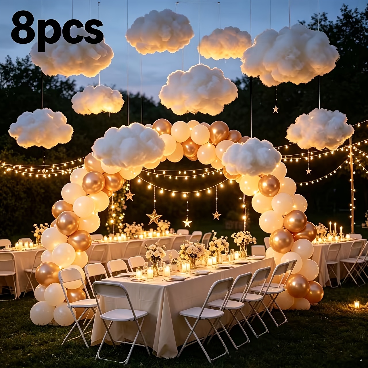 TEMU 8 stuks Witte Stoffen Wolk Decoraties, Zachte Wolk-Vormige Hangende Feestballonnen, voor Bruiloften, Verjaardagen, Babyfeestjes, Halloween,