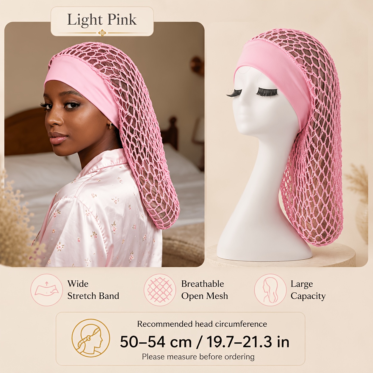 TEMU 1pc Long Hand-crocheted Mesh Hair , Breathable Stretch Hair Cover With Wide Elastic Band, Large Capacity Sleep Bonnet For Braids Locs Long Curly