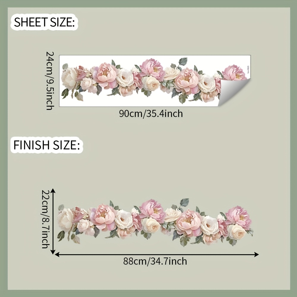 Image of 1pc, Wall Decal, Vivid Flowers, Removable Waterproof Pvc Sticker, Suitable For Living Room, Bedroom, Bathroom, Wall Decoration, 9.5*35.4inch