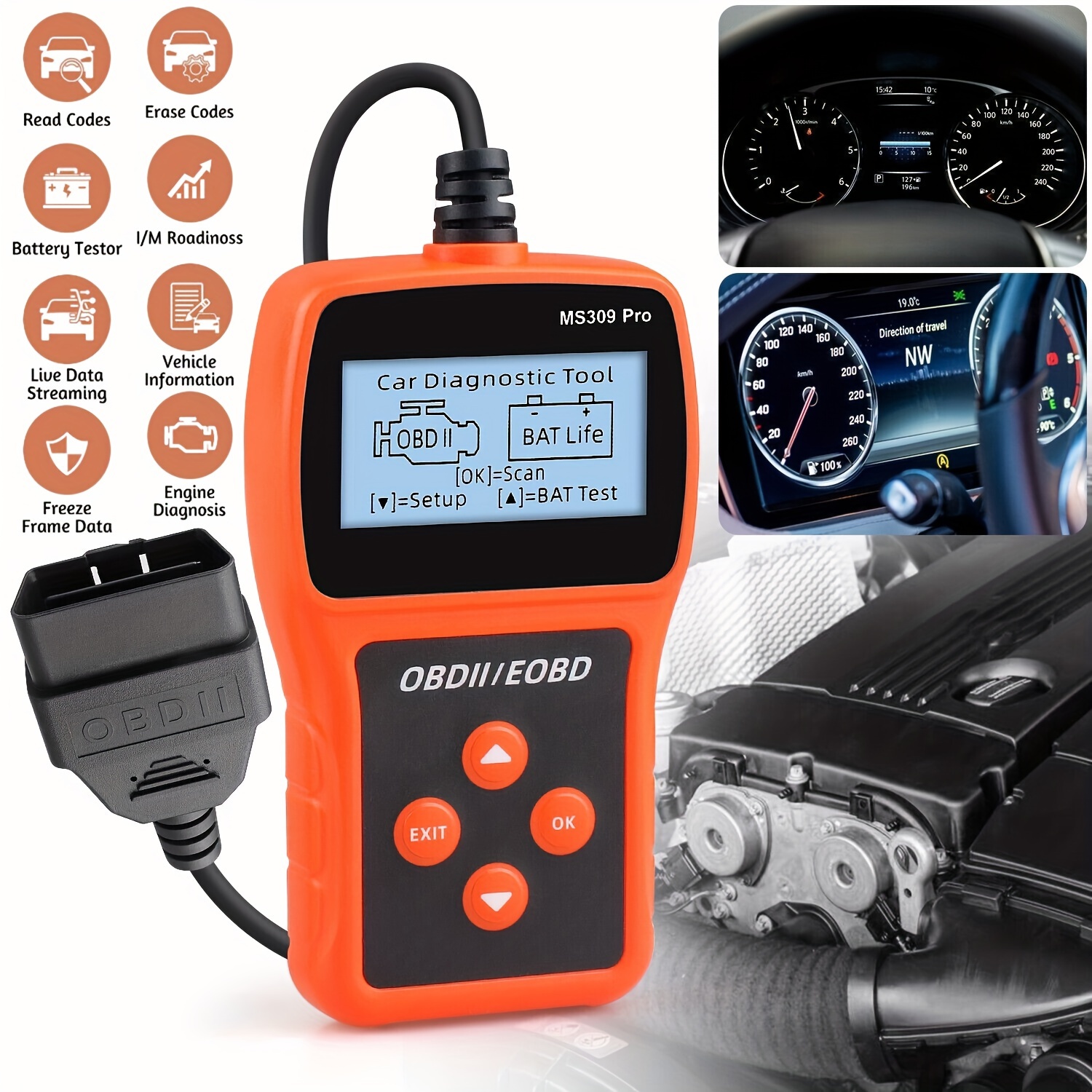 

Auto Obd Scanner, Live Data & Battery Tester, Obdii Car Fault Detector Obd2 Eobd Scanner Code Reader Auto Engine Diagnostic Scan Tool