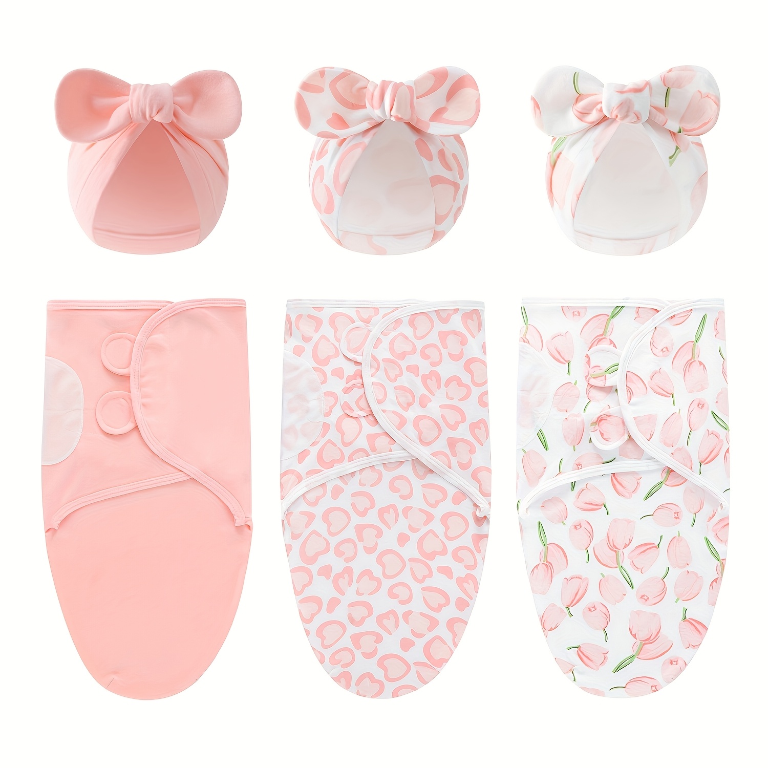 Set Of 3 Newborn Wrap Blankets With Matching Bonnets, 0-4 Months – Anti-startle Baby Wraps For Boys And Girls, Soft Cozy Blankets For Gentle For