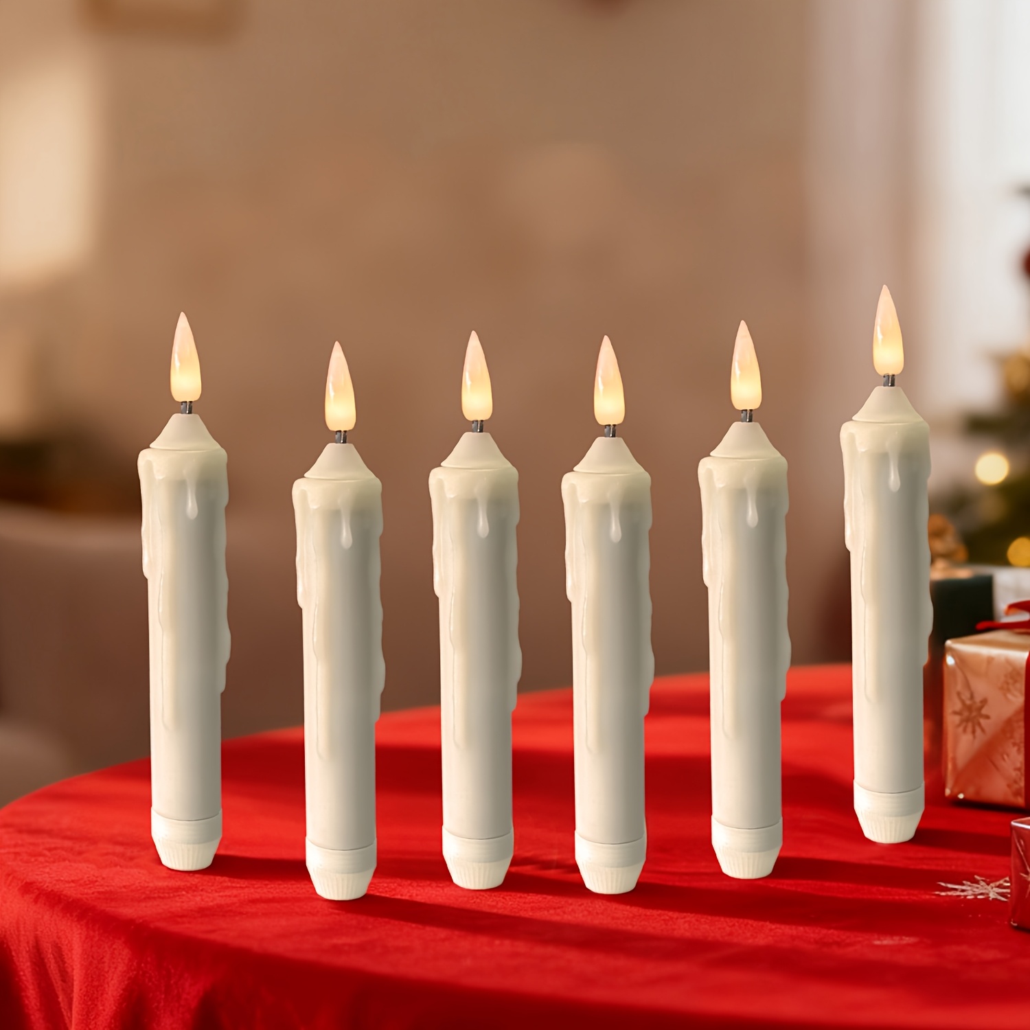 TEMU 6-pack Realistic Flameless Led Candles With Wax Effect - Versatile For Romantic Dinners, Weddings, Birthdays, Family & Holiday Decor - Perfect