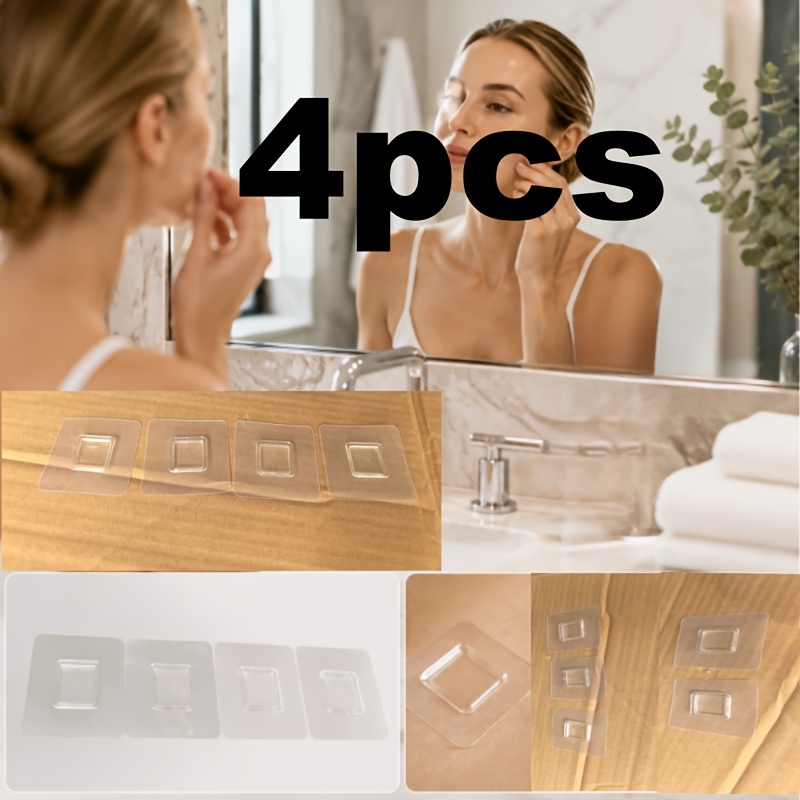 TEMU Paquete de de pared cuadradas transparentes autoadhesivas sin taladro, adhesiva removible impermeable sin residuos, pegatina de instalación