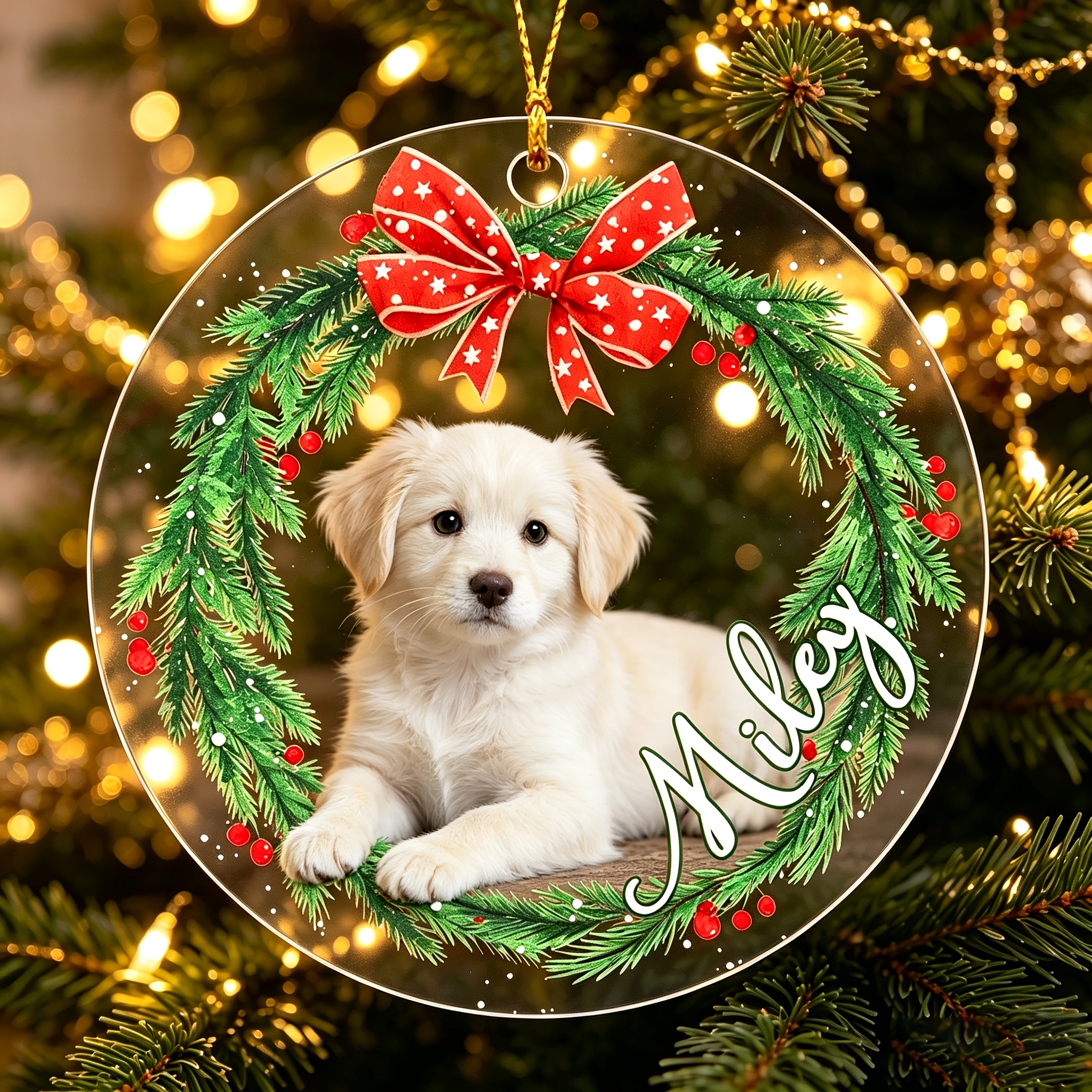 TEMU 2d Flat, Custom Pet Photo & Name Christmas Ornament, Personalized Round Acrylic Hanging Pendant, Xmas Tree Decoration Gift For Pet Owners