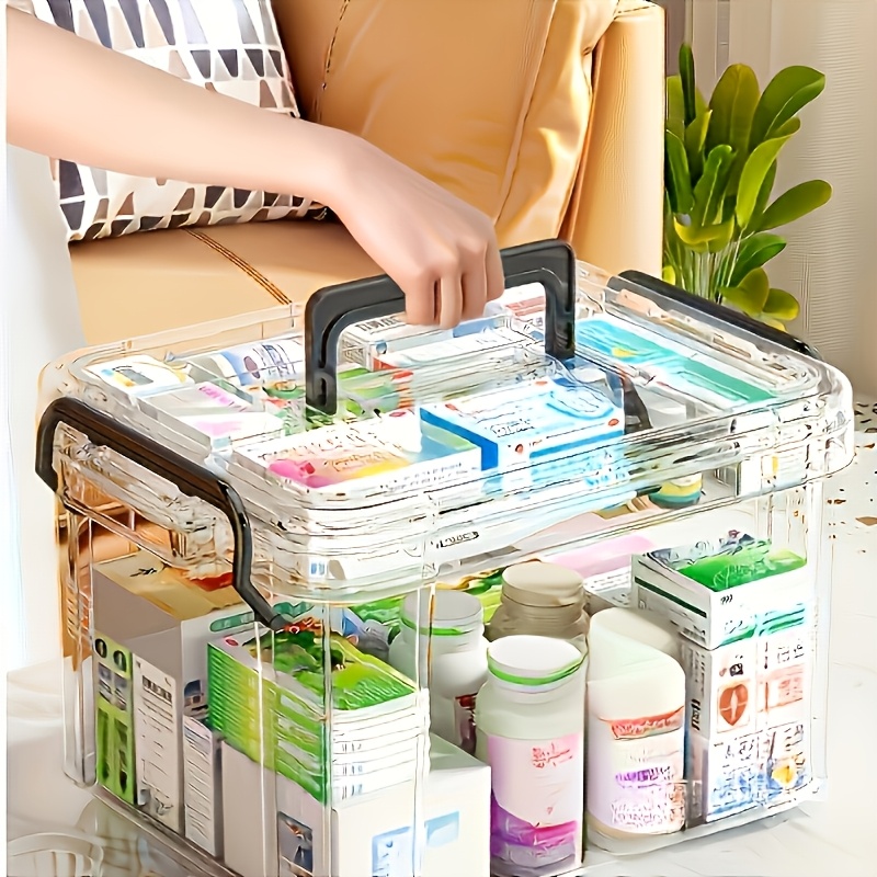 

Large Capacity Dual-layer Waterproof Clear Pvc Medicine Storage Box - Easy , Portable For Home And Travel Use