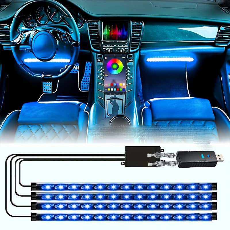 Image of Car Led Strip Light, 4in 1 48 Led Car Interior Ambient Lights Under Dash Lighting Kit With Change And Usb Wireless Control, Car Decorative Lights