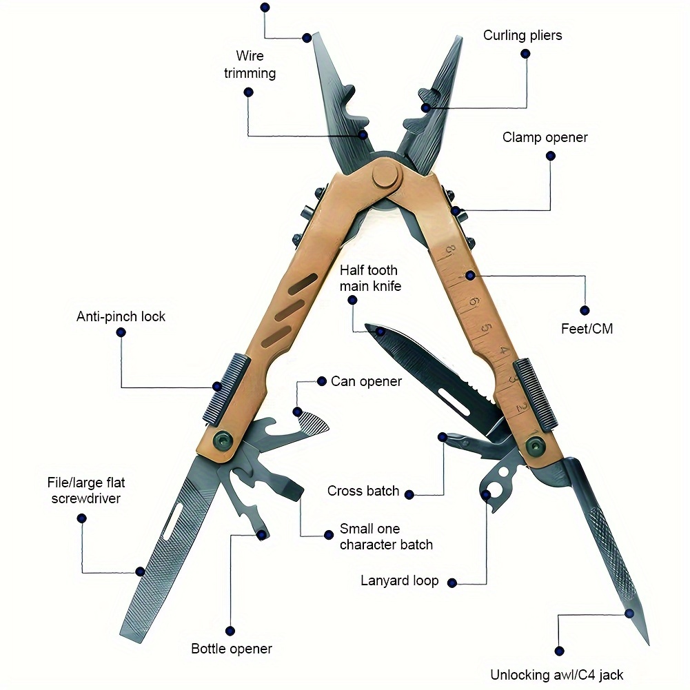 13 in 1 multi tool pliers with protective case portable folding multifunctional pliers knife   screwdriver etc camping survival outdoor camping travel fishing edc combination tools details 1