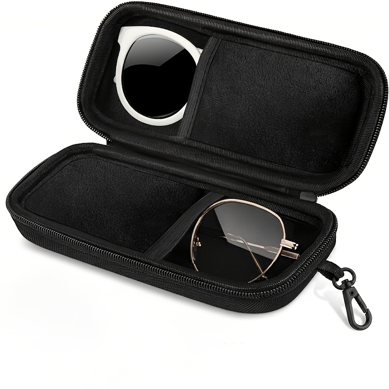 TEMU Boîte de rangement rigide pour lunettes de double entrepôt | Voiture portable antichoc | Lunettes de protection avec de fermeture éclair, Boîte