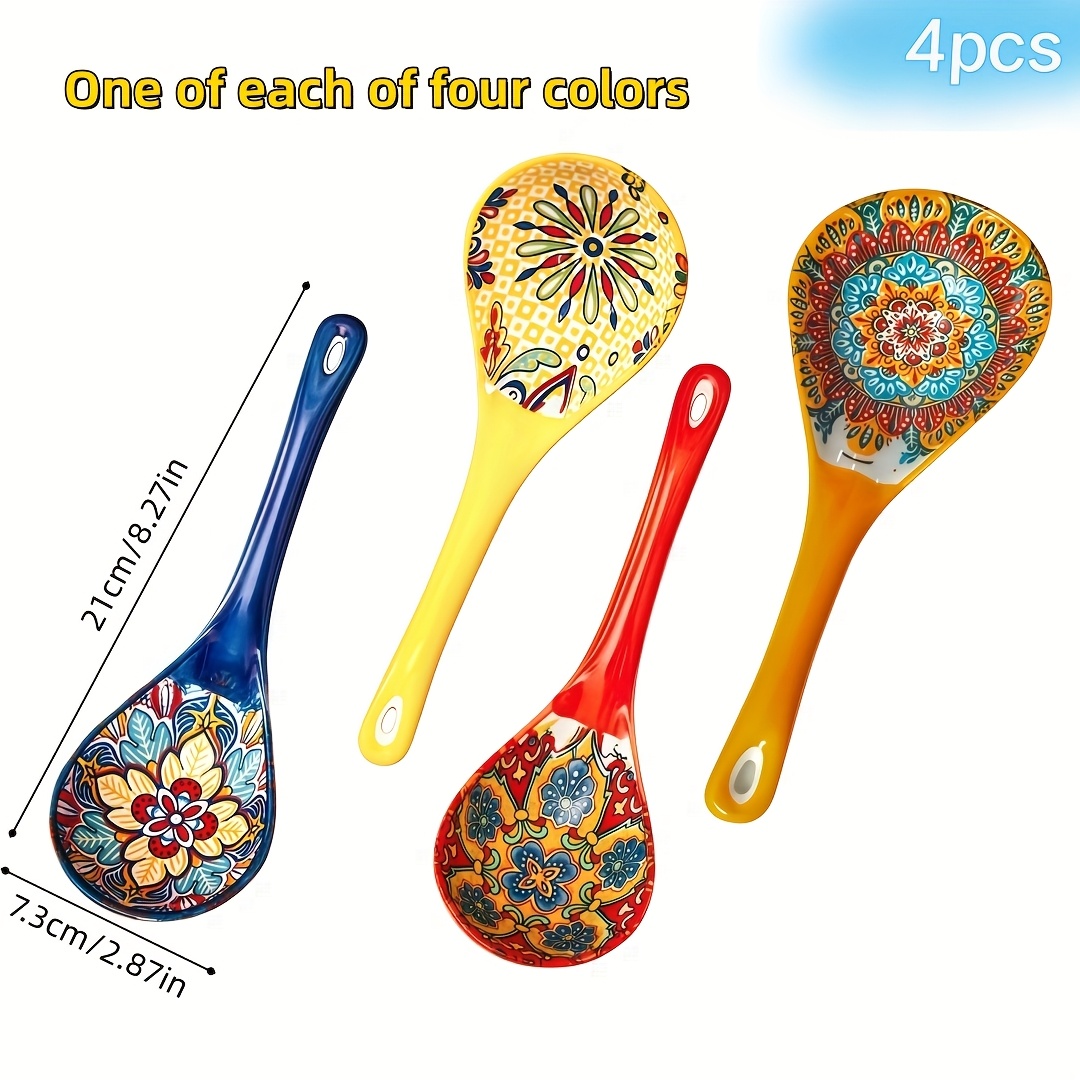 TEMU 4pcs Large Ceramic Soup Ladle And Spoon Set - Microwave & Oven Safe Suitable For Ramen, Soup, Dumpling Broth - Heavy-duty -resistant Ceramic