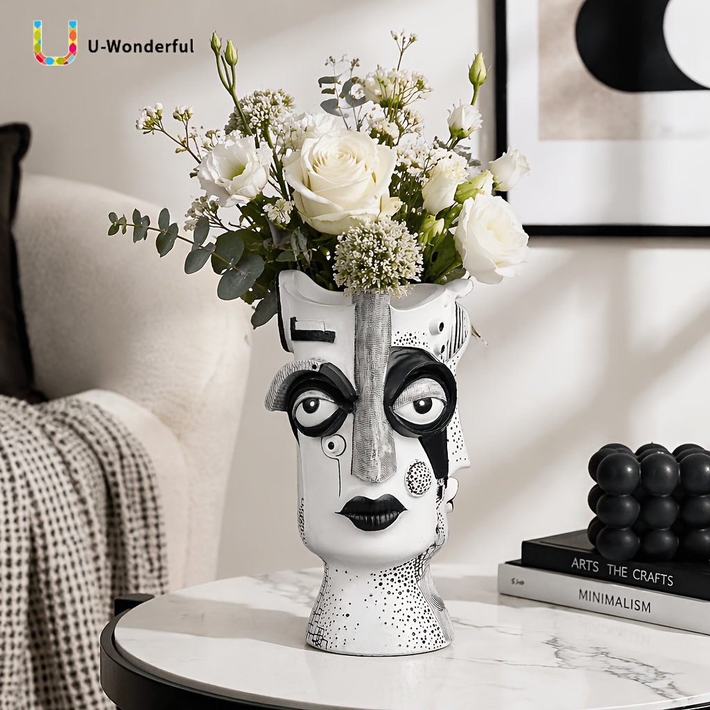 Moderne Kunst-Vase mit menschlichem Gesicht, einzigartiges skulpturales Blumengefäß, stilvolle Deko-Vase für Schlafzimmer Wohnzimmer