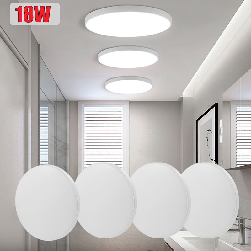 Image of 4 Pack 18w Modern Led Ceiling Light Led Panel Light, Cool White 6500k, Flat Mount Ceiling Light, Round Light, Suitable For Living Room, Bedroom, Dining Room, Office, Hallway, Closet, Balcony