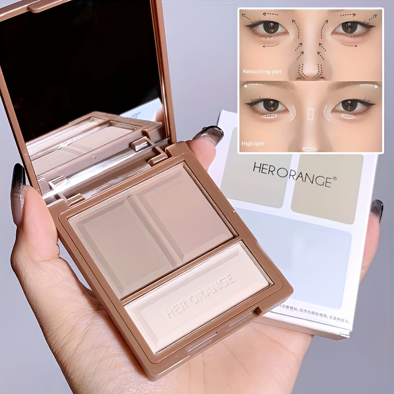 Herorange -one Contour & Highlighter Palette - Easy Application For Beginners, Waterproof, With Truffle Nose Shadow, & Milk Brightening Shades