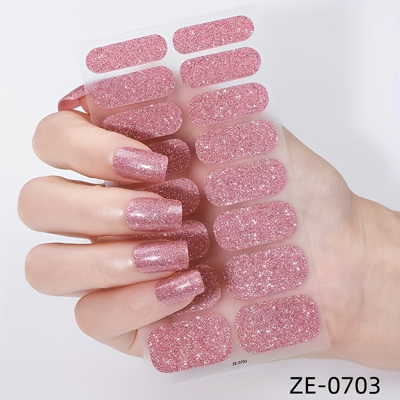 TEMU Nail Enhancement Sticker Set, Full Flash , Solid Color, Waterproof, Gradual Change, Self-adhesive Gel Sticker With Pink Women's Nail Flash, Beauty Product For Personal Use At Home
