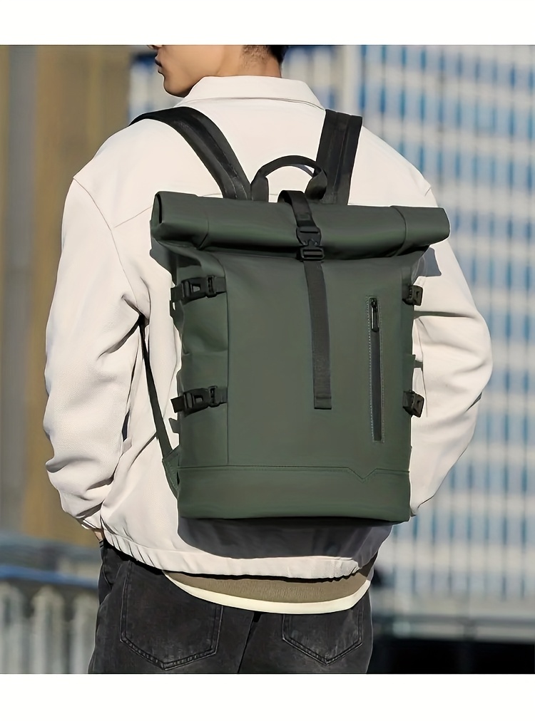 2026 New Men's Backpack, Minimalist Solid Color Travel Bag, Large Capacity PU Laptop Backpack - Ergonomic Shoulder Straps and Zipper Closure Business Commuter Bag, Multi-Compartment Foldable Office Outdoor Backpack | Modern Style Laptop Storage Bag